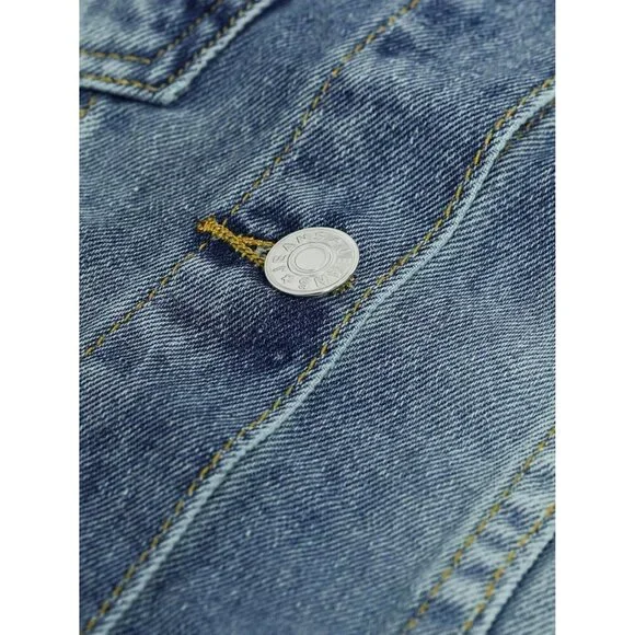 Women's Cotton Blend Cropped Denim Jacket Rhinestones Pearls 3/4 Sleeve